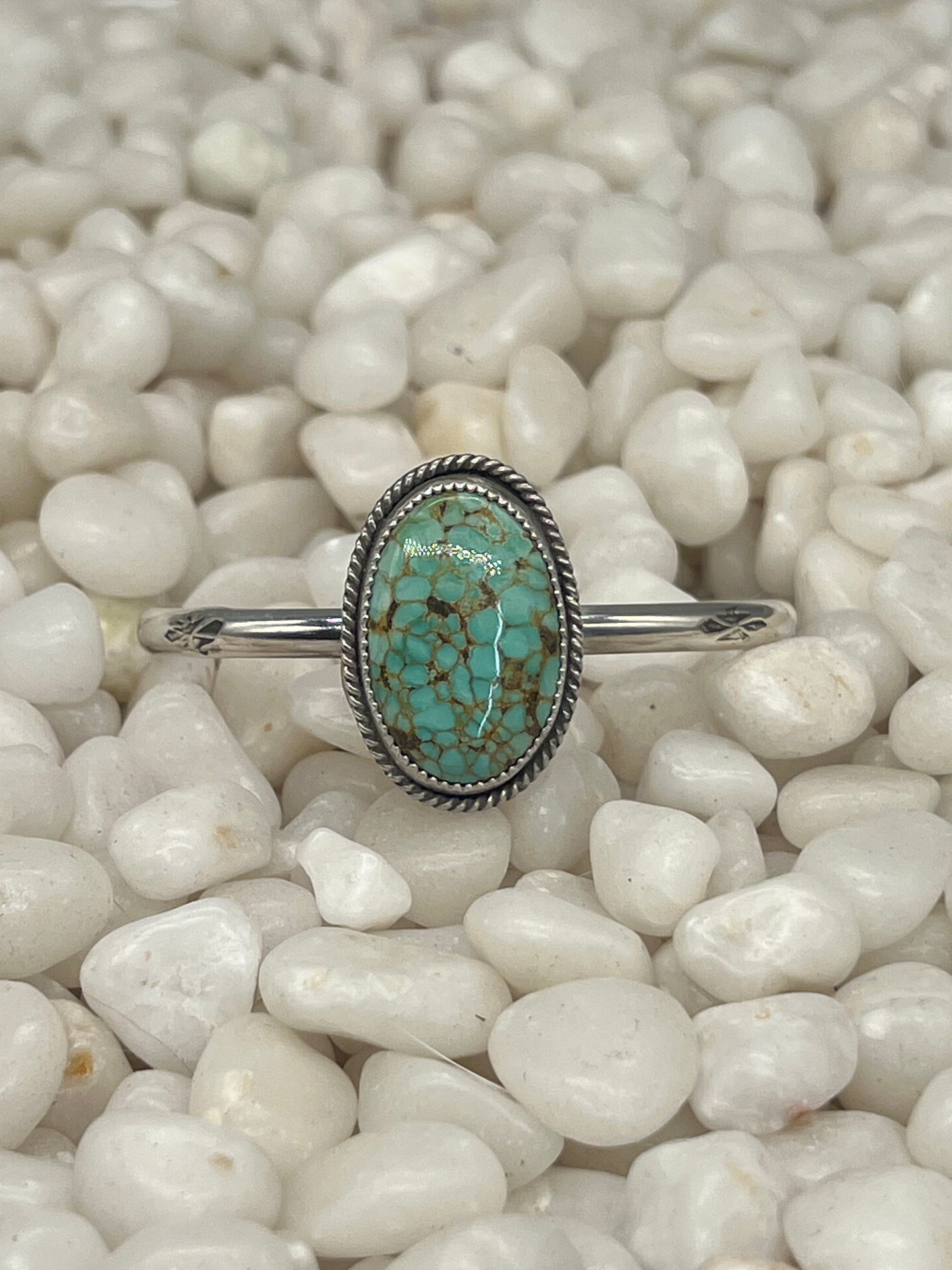 Lone Mountain Turquoise Oval Stamped Cuff