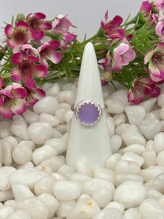 Violet Sea Glass Round Ring - Size 7.5
