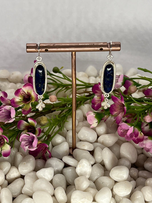Lapis Luzuli Elongated Oval Dangle Earrings