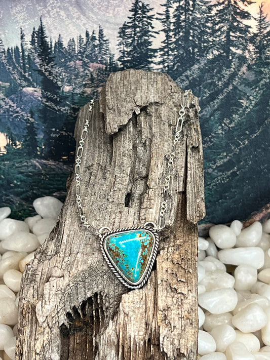 Nevada No. 8 Turquoise Inverted V Triangle Drop Necklace