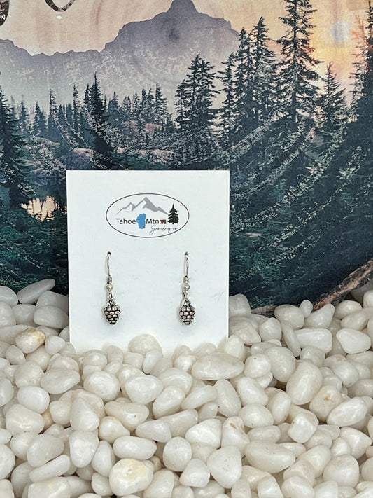 Pine Cone Dangle Earrings - Sterling Silver Patina