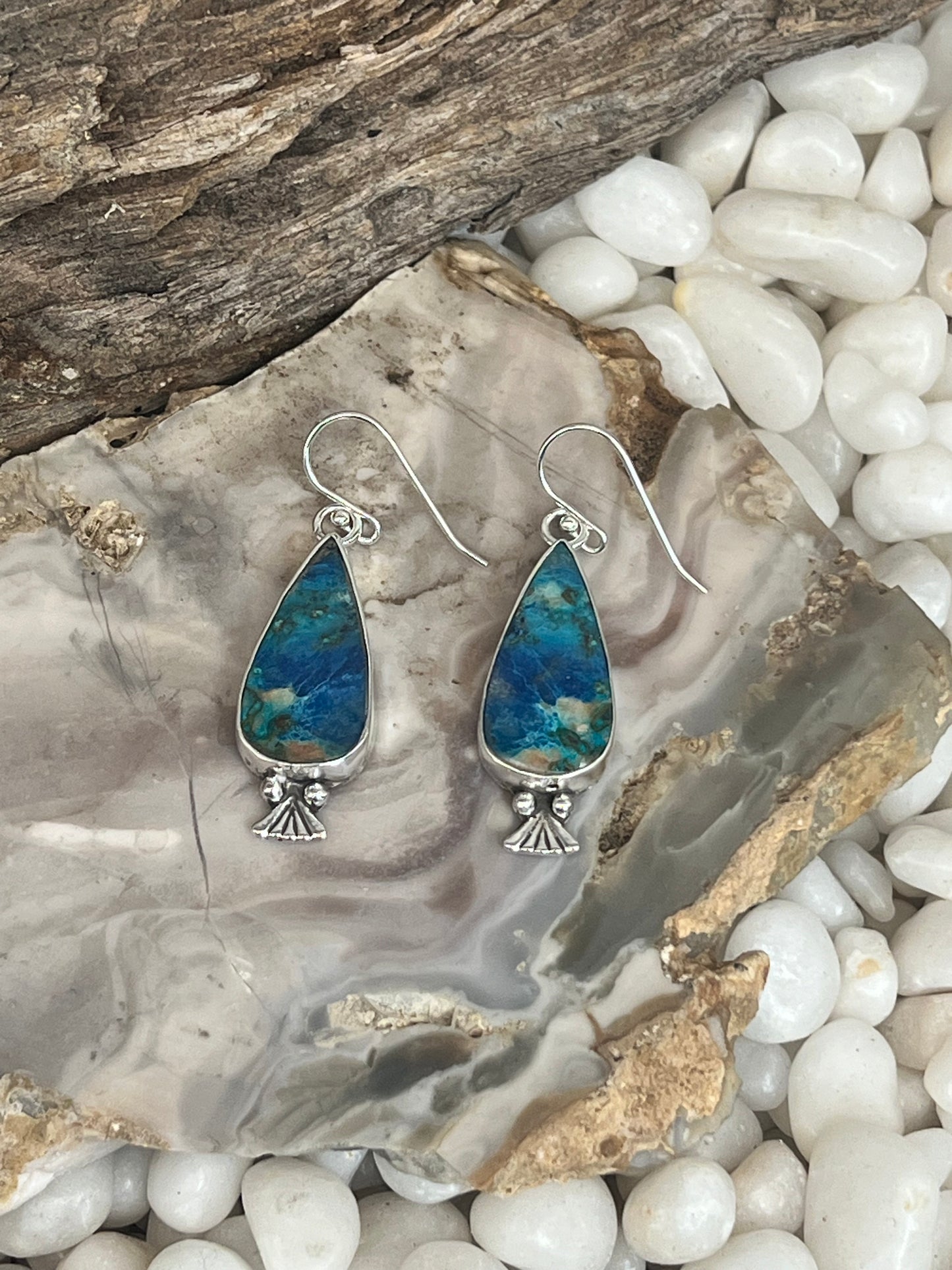 Azurite Elongated Pear Shaped Dangle Earrings