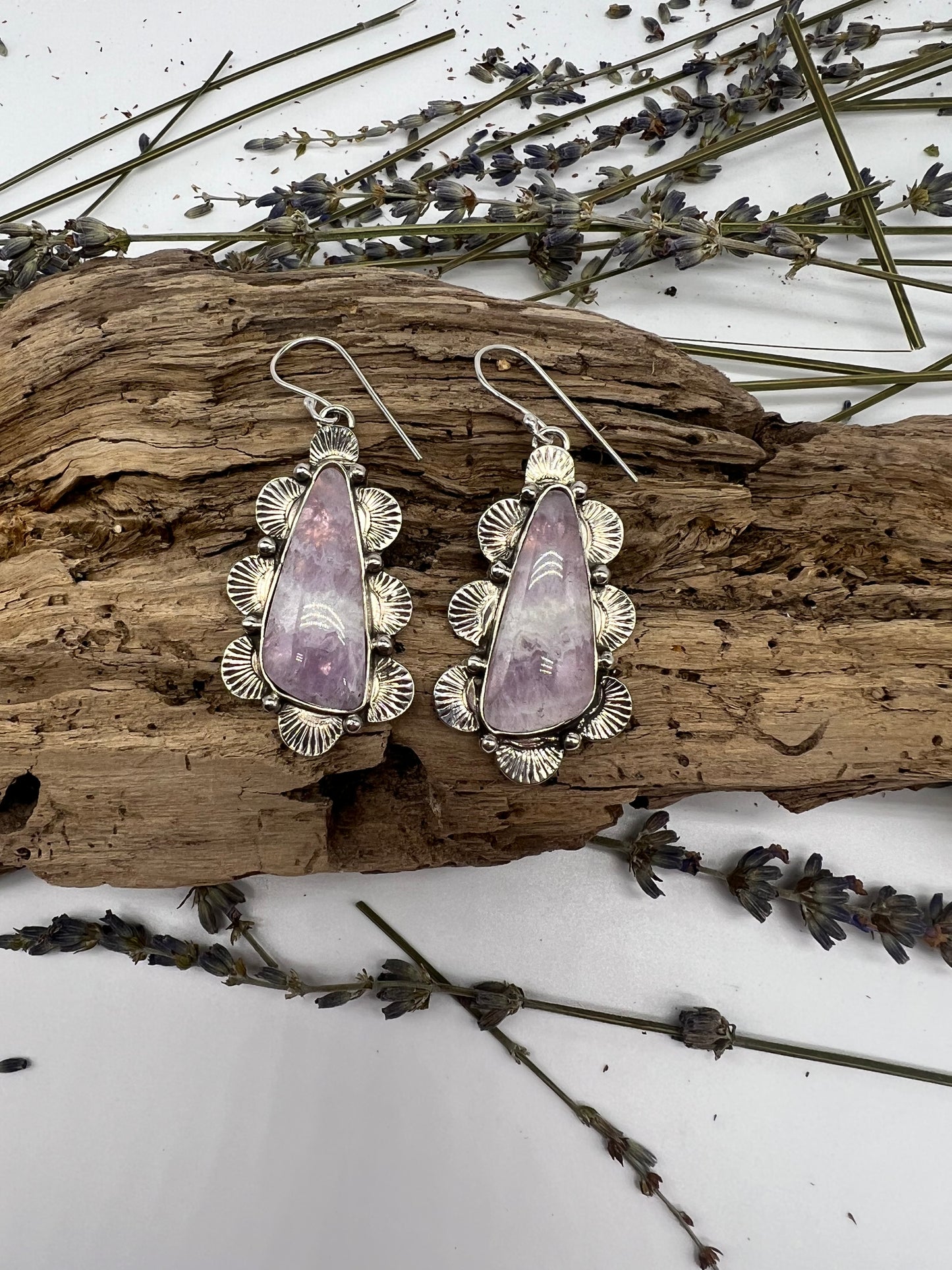 Purple Agate Stamped Dangle Earrings