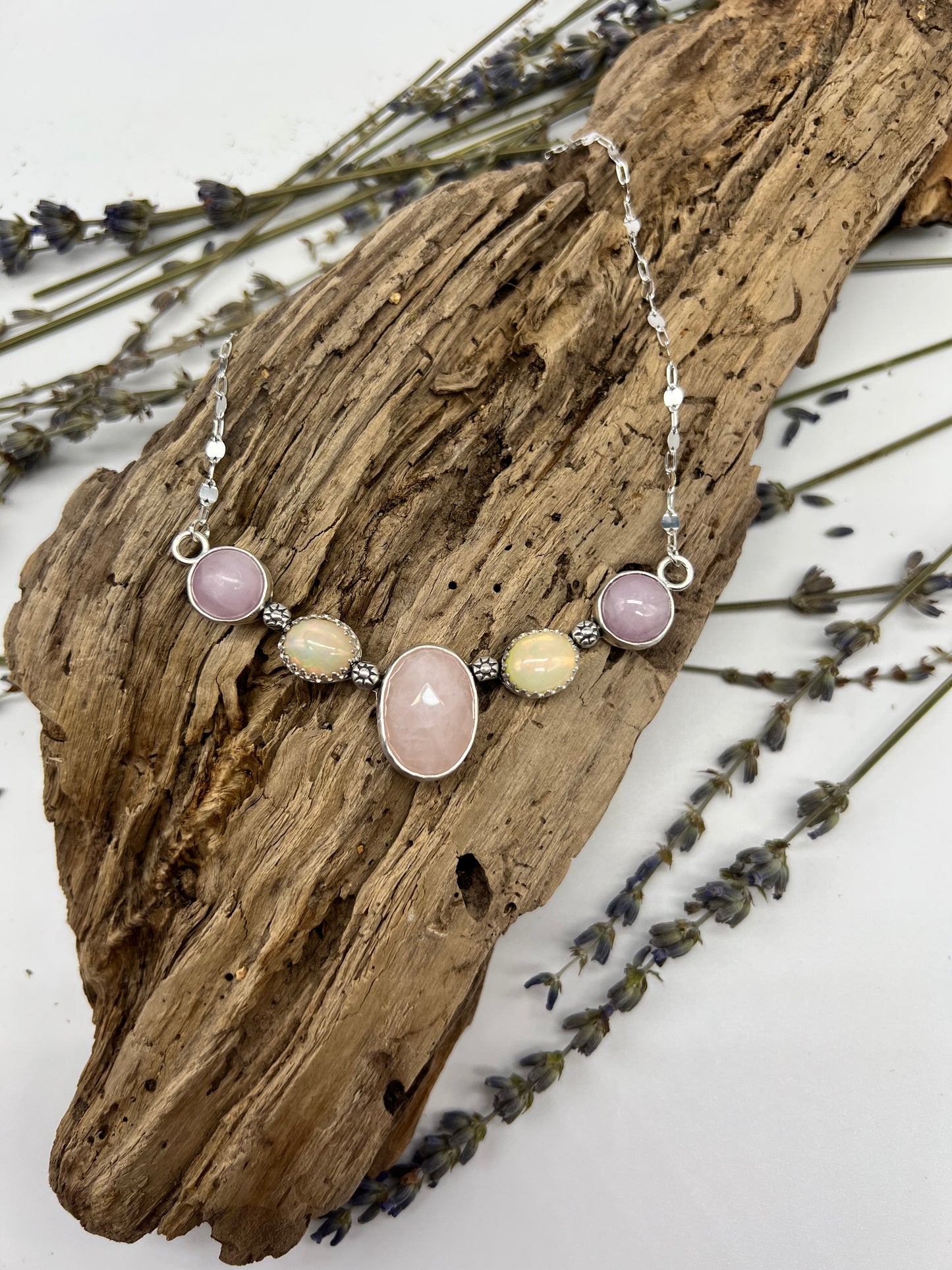 Kunzite and Australian Opal Drop Necklace