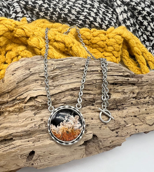 Palm Root Fossil Round Statement Pendant Necklace