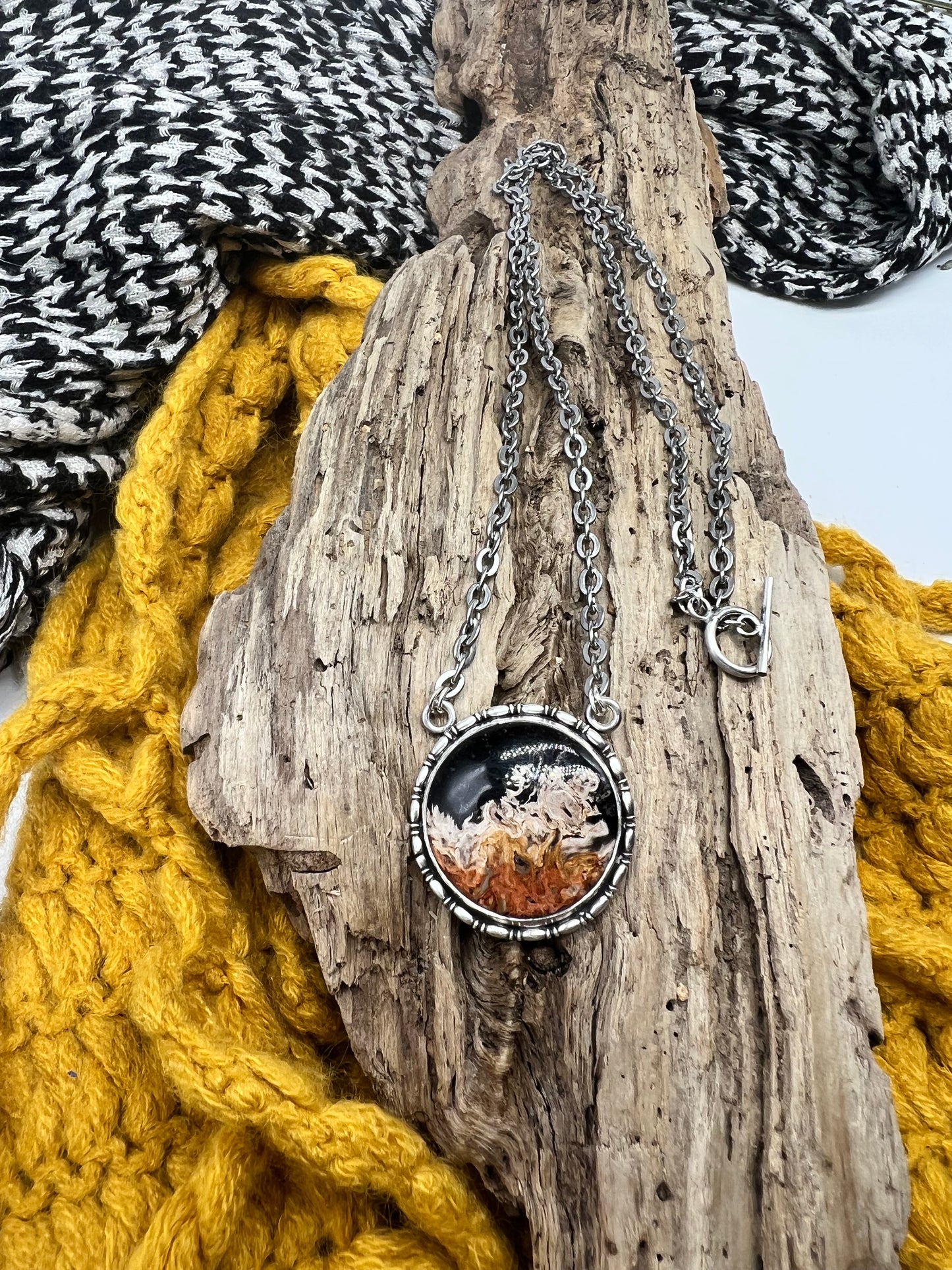 Palm Root Fossil Round Statement Pendant Necklace