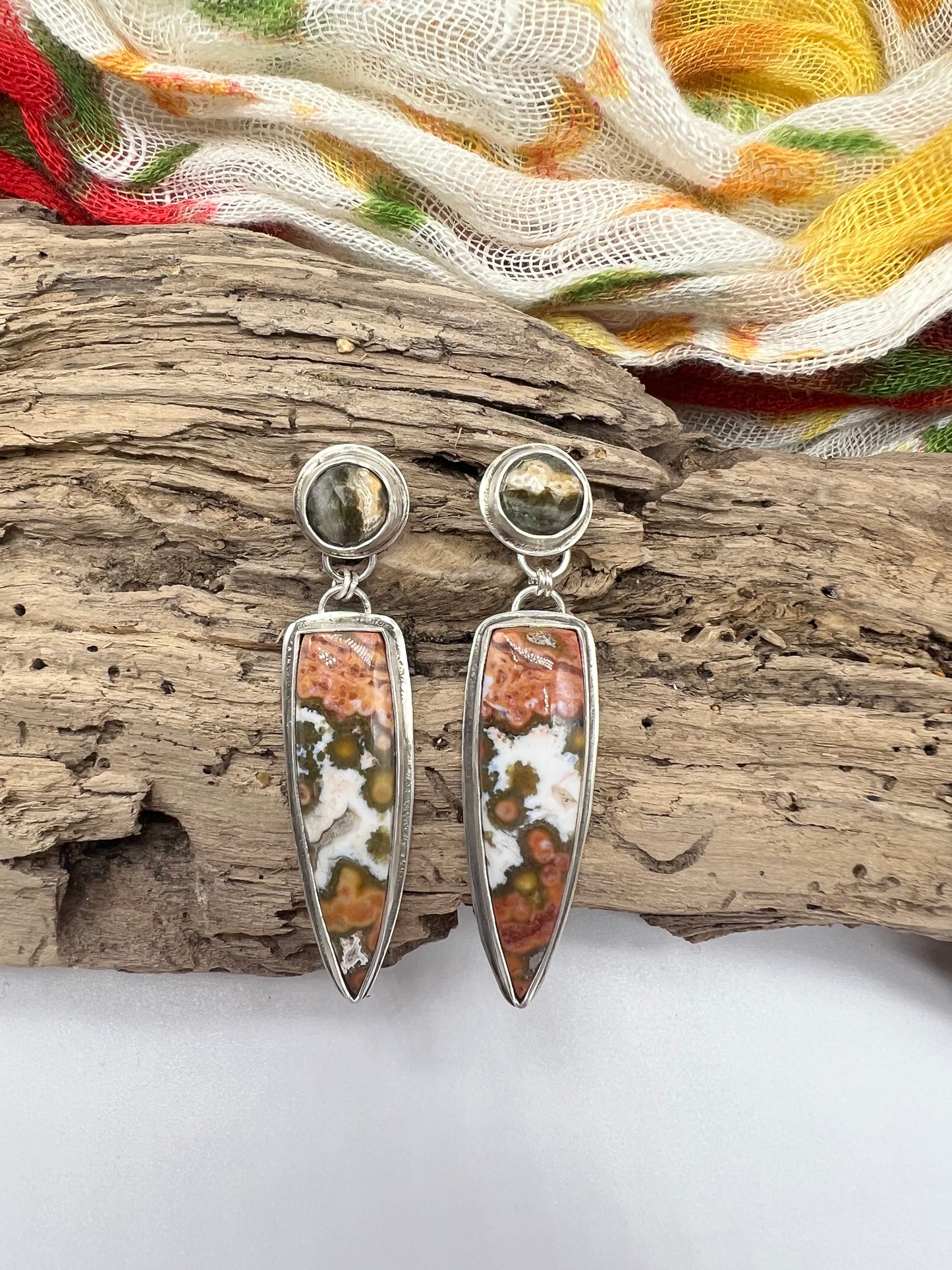 River Jasper and Ocean Jasper Dangle Stud Earrings