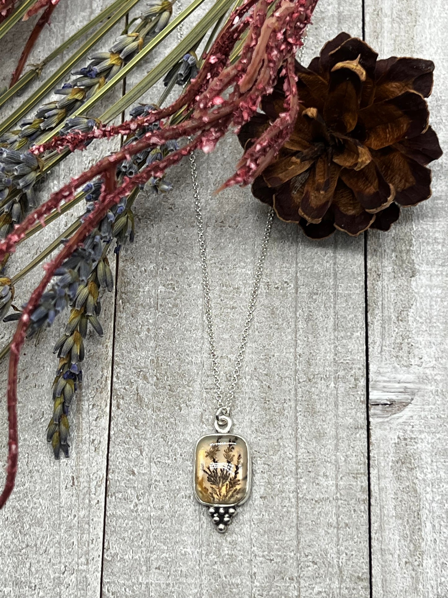 Dendritic Agate Square Solitaire Necklace