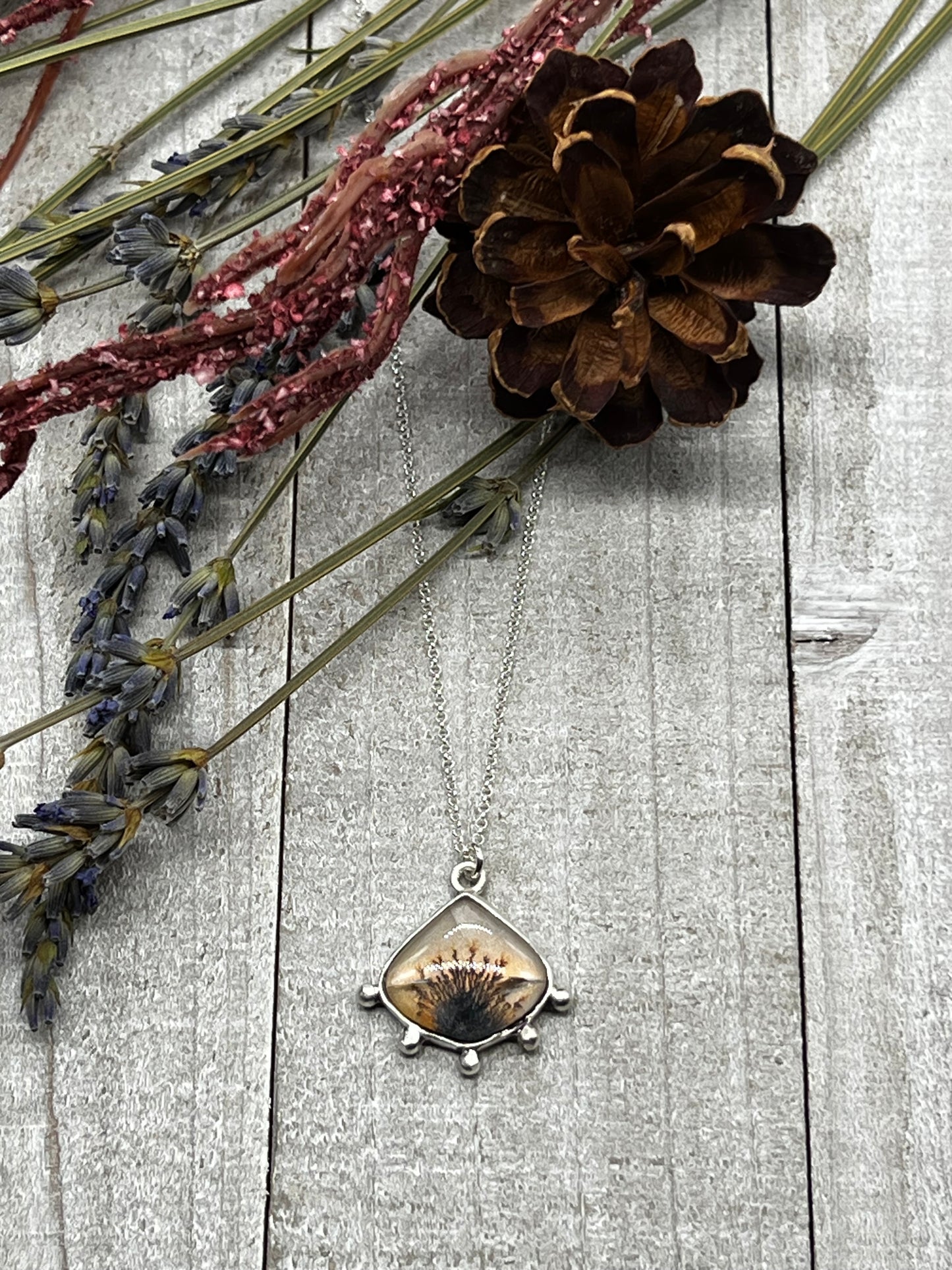 Dendritic Agate Round Triangular Necklace