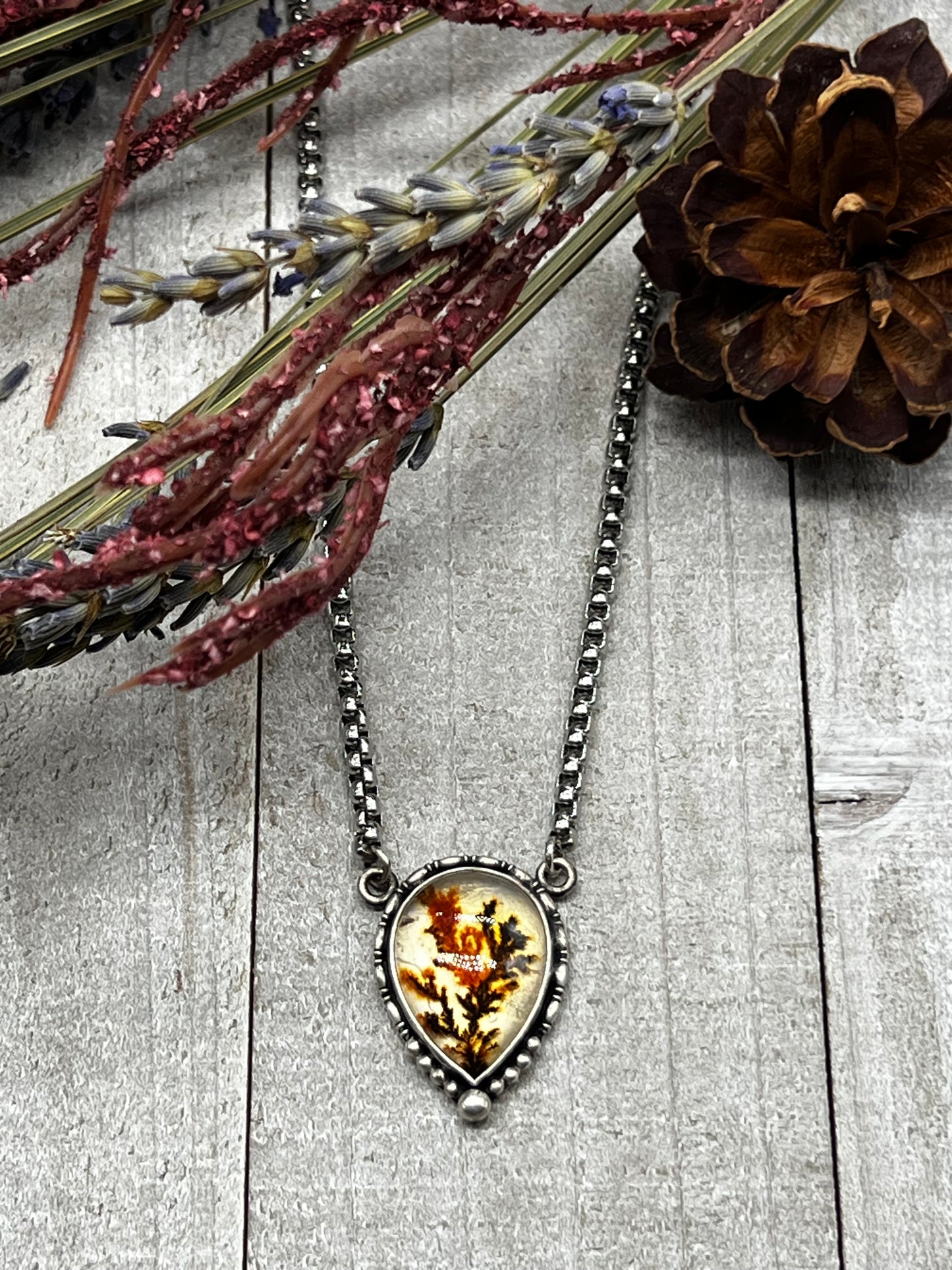 Dendritic Agate Inverted Teardrop Necklace