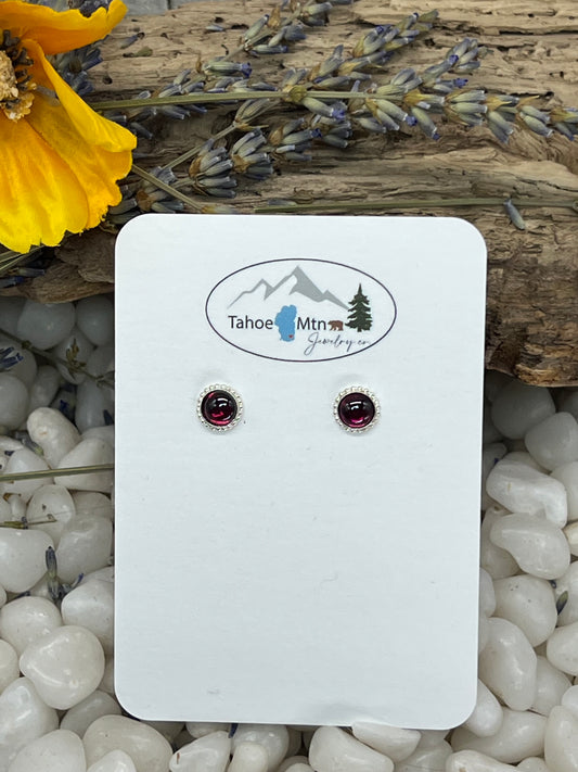Garnet Beaded Sterling Silver Studs