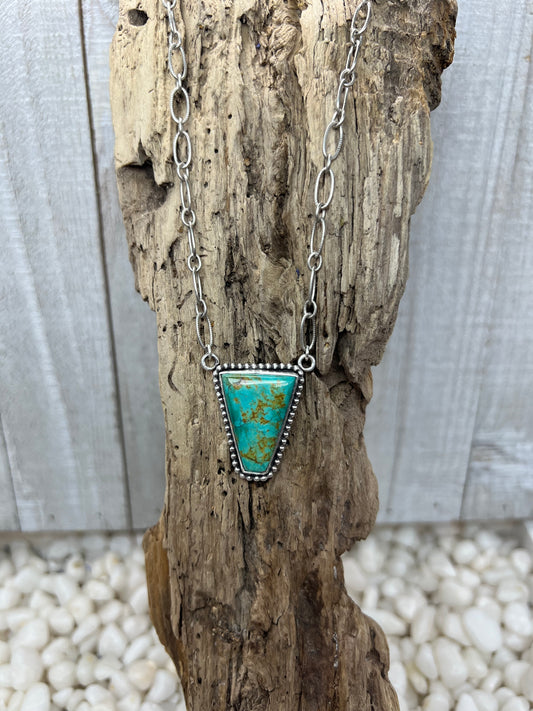 Kingman Turquoise Inverted Square Triangle Choker Necklace