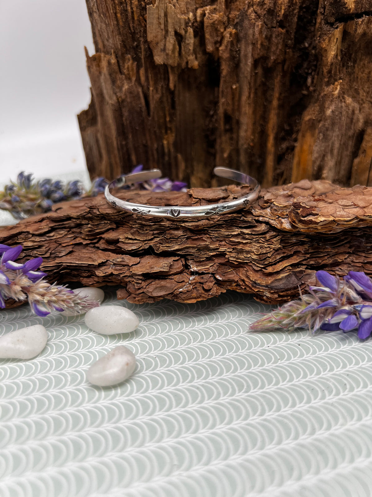 Decorative Hand Stamped Sterling Silver Cuff
