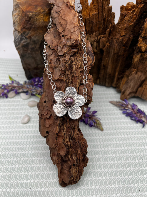 Flower Purple Tahitian Statement Necklace