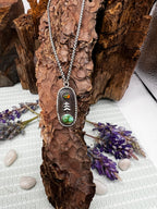 Mtn Scenic Pendant with Tree and Sonoran Turquoise and Black Opal Moon
