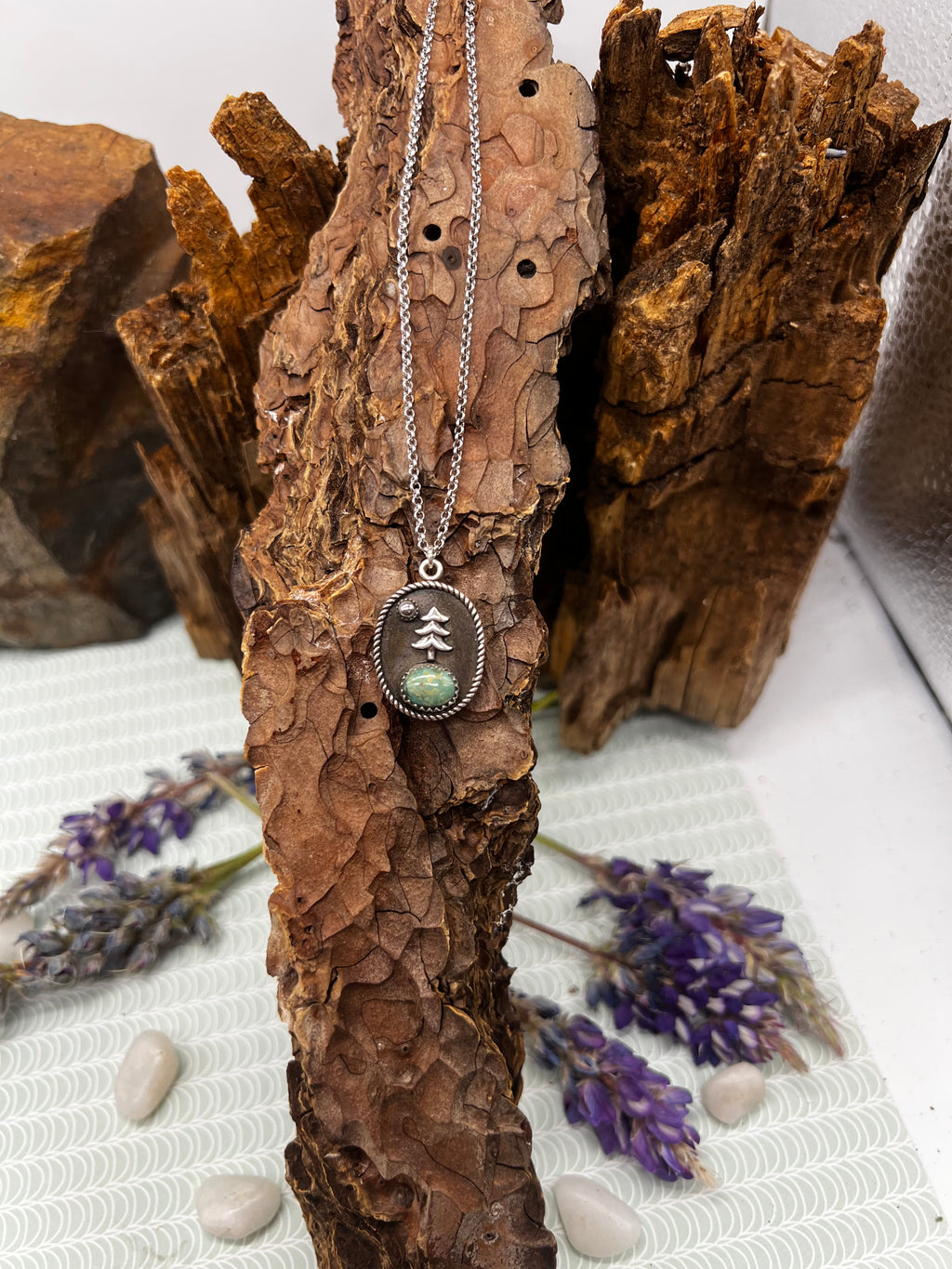 Mtn Scenic Sonoran Turquoise Oval Tree and Moon Necklace