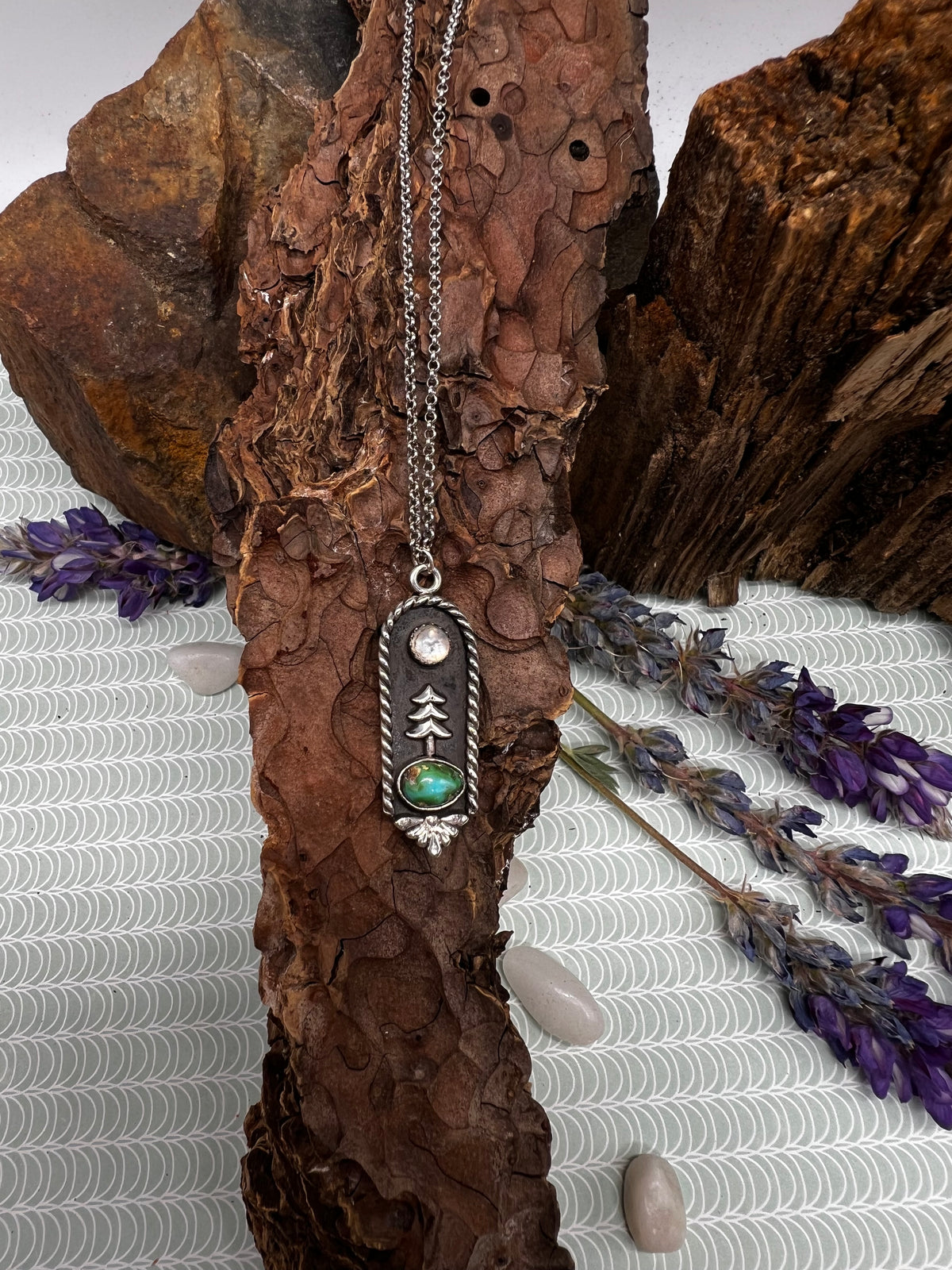 Mtn Scenic Sonoran Turquoise and Moonstone Tree & Moon Necklace