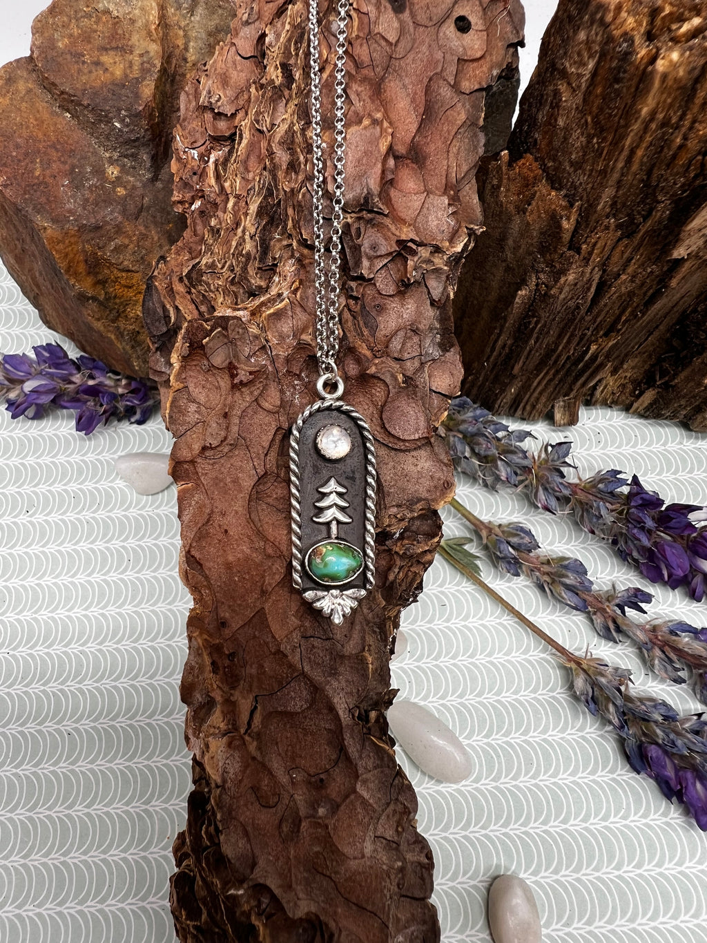 Mtn Scenic Sonoran Turquoise and Moonstone Tree & Moon Necklace