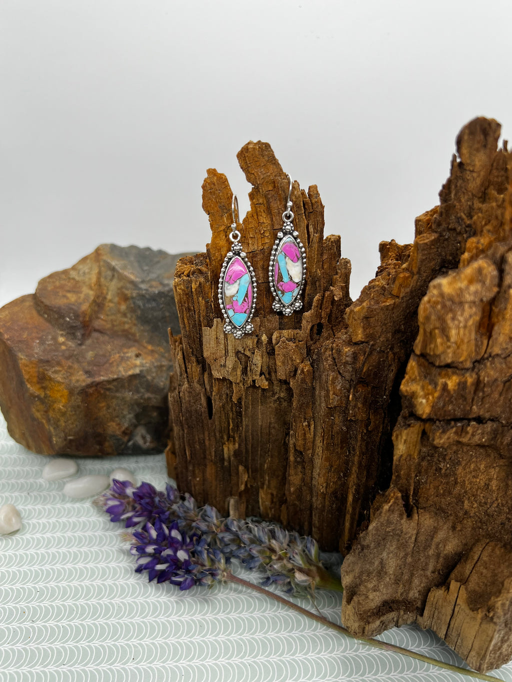 Cotton Candy Turquoise Elongated Oval Dangle Earrings