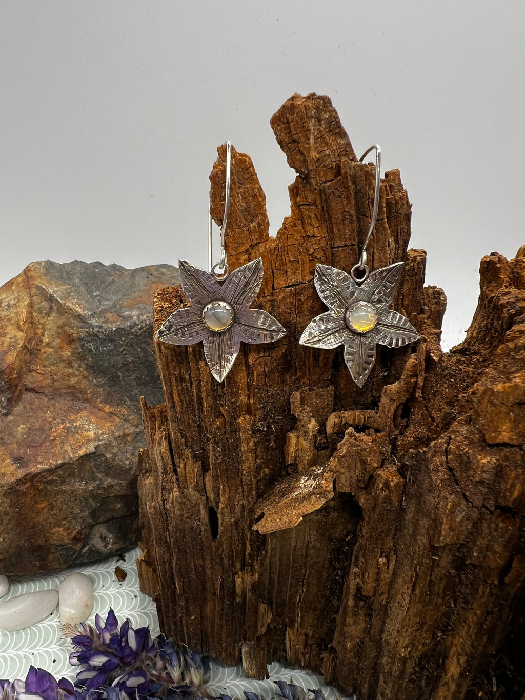 Flower Dangles with Opal Center
