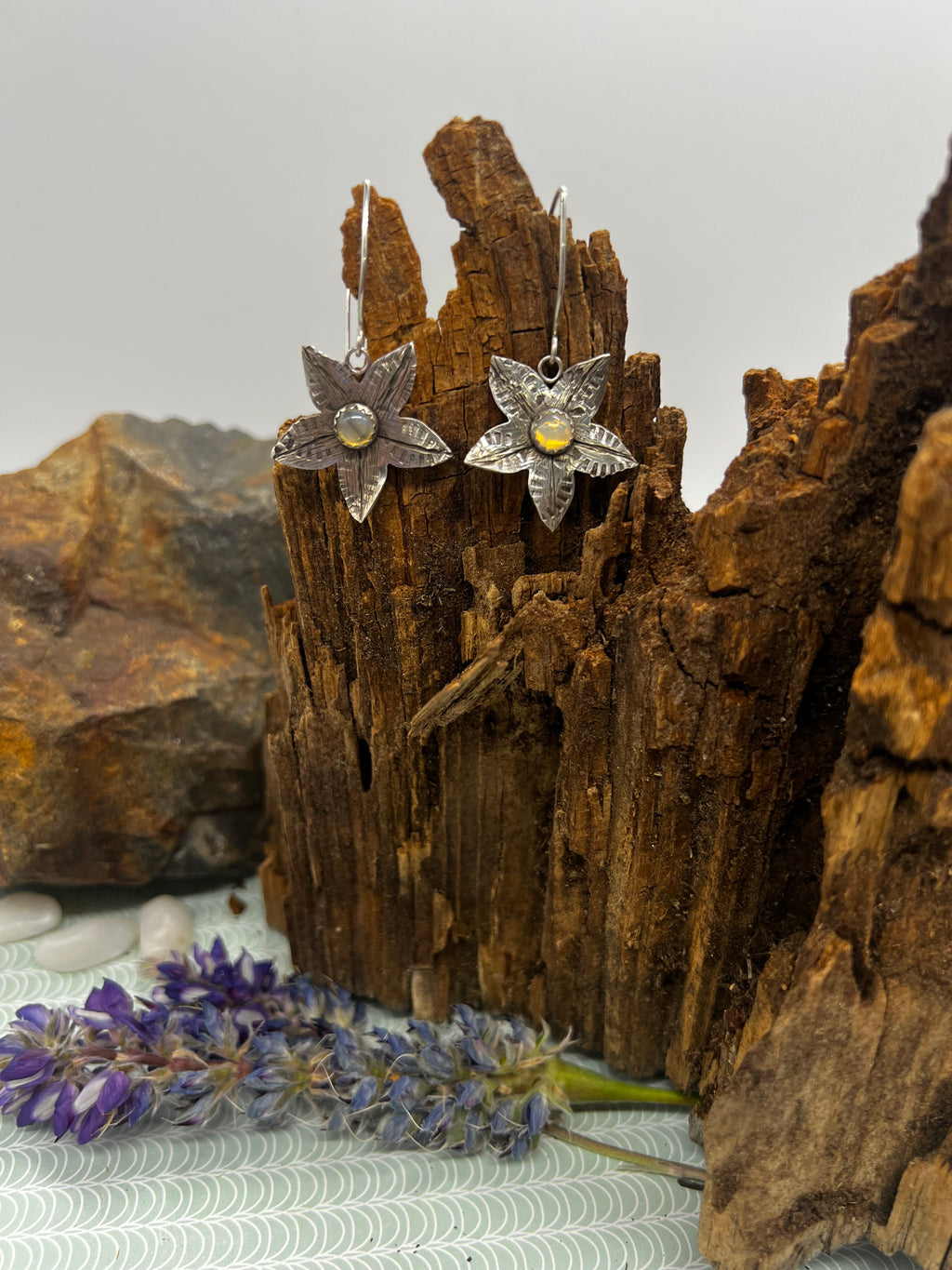 Flower Dangles with Opal Center