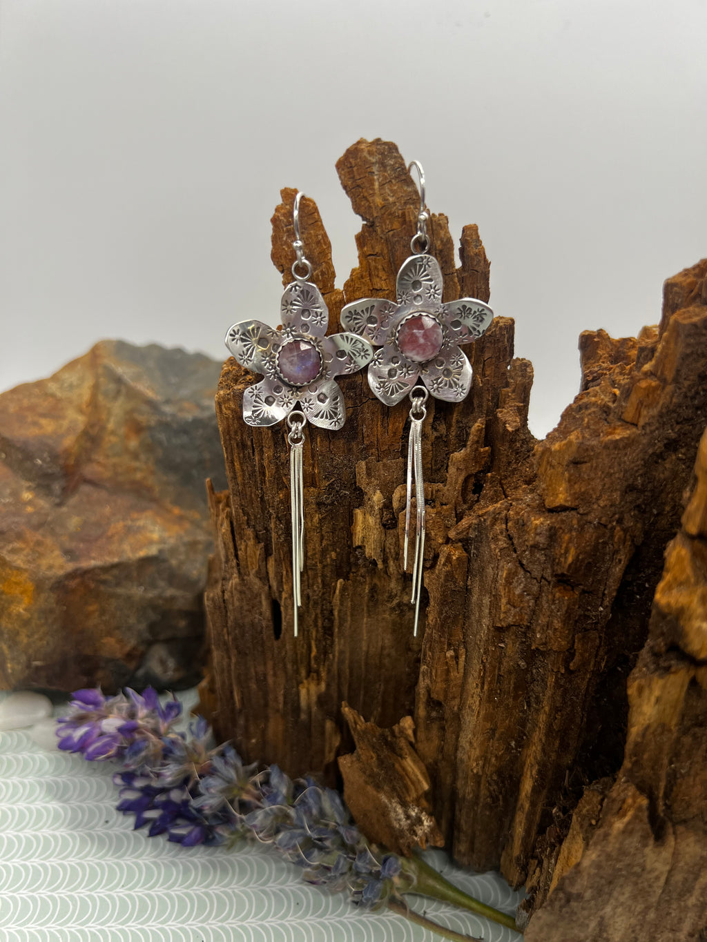Red Jasper/Rainbow Moonstone Flower Fringe Dusters