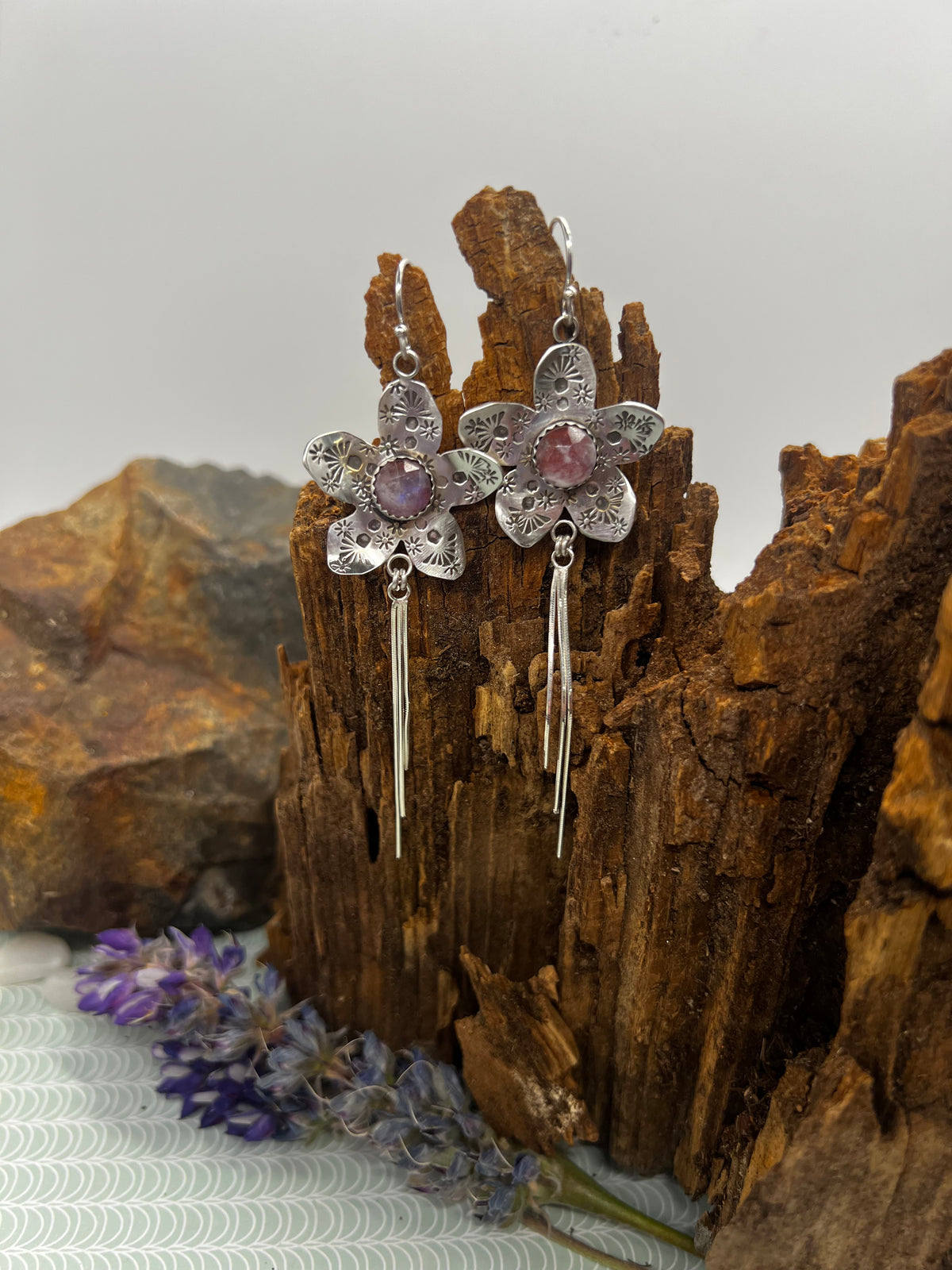 Red Jasper/Rainbow Moonstone Flower Fringe Dusters