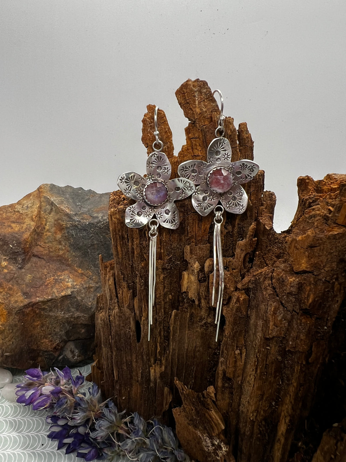 Red Jasper/Rainbow Moonstone Flower Fringe Dusters