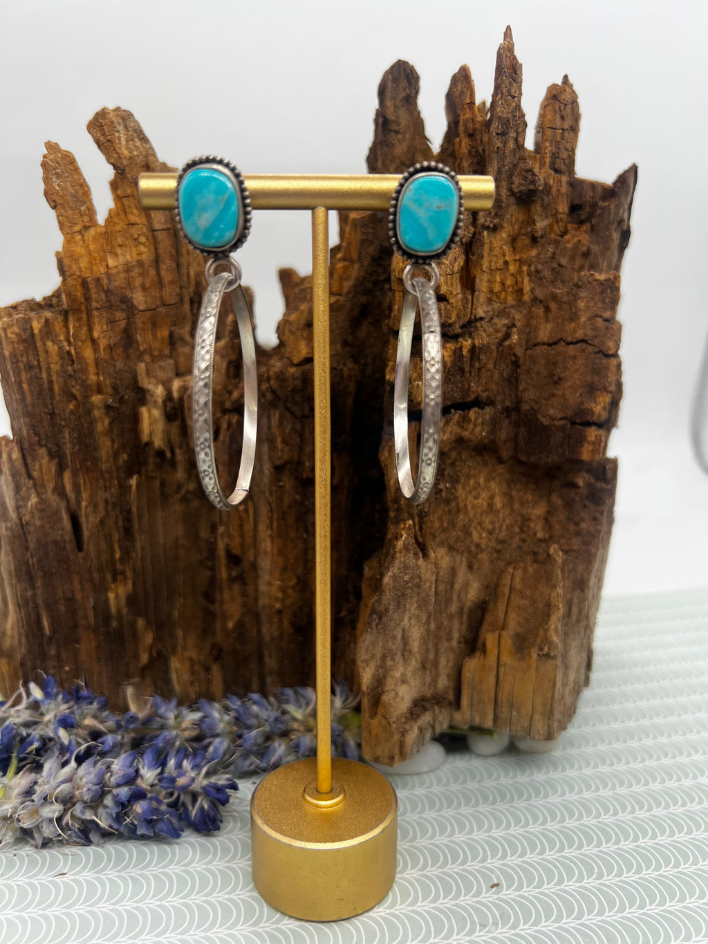 White Water Turquoise Stud Hoop Earrings