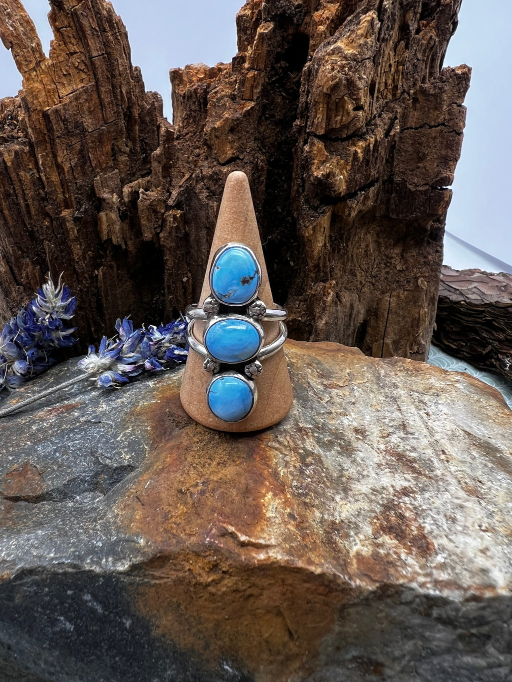 Golden Hills Turquoise Triple Stone Statement Ring - Size 8.5