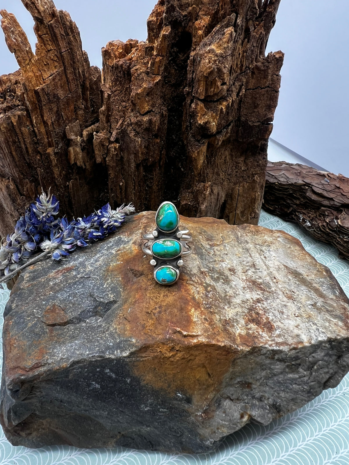 Sonoran Turquoise Triple Stone Statement Ring - Size 7