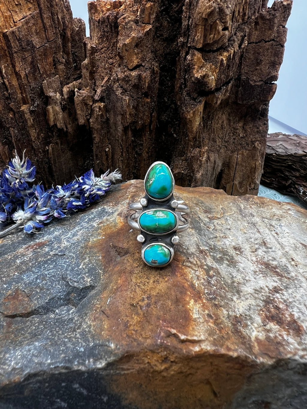 Sonoran Turquoise Triple Stone Statement Ring - Size 7