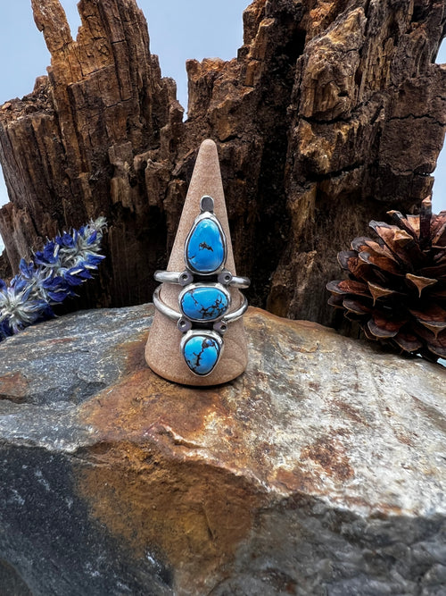Golden Hills Turquoise Triple Stone Statement Ring - Size 9