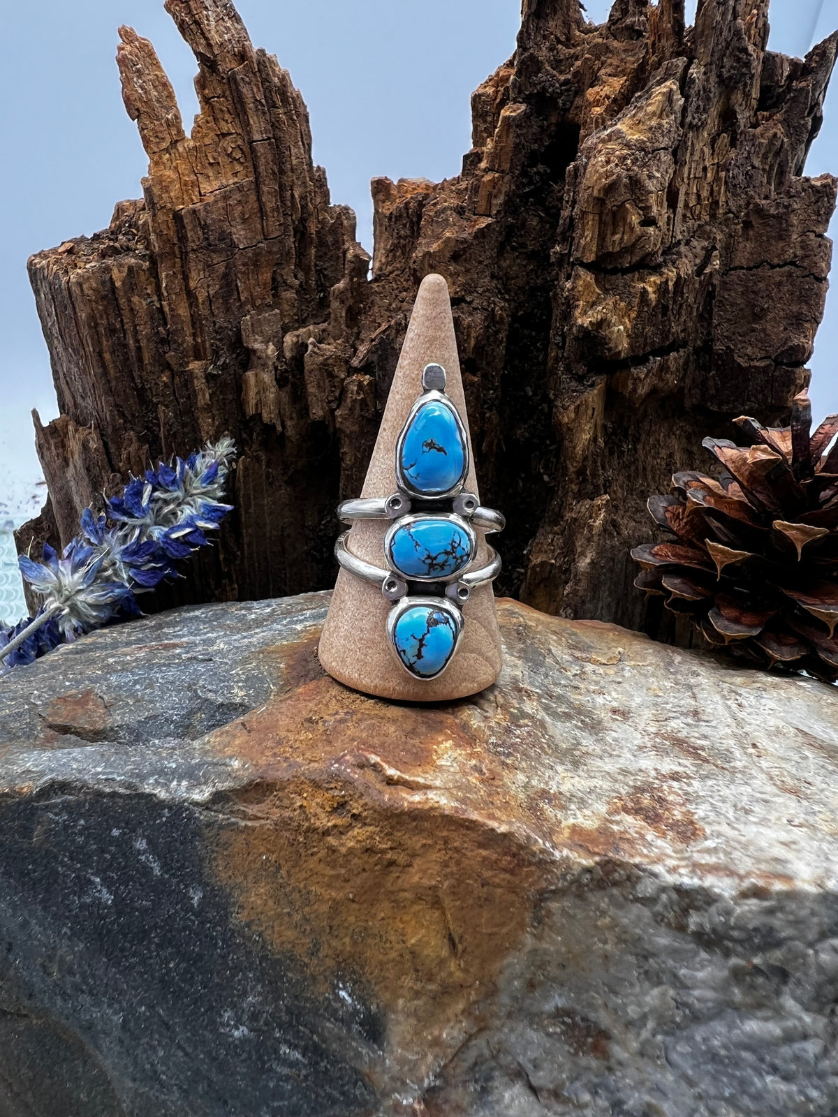 Golden Hills Turquoise Triple Stone Statement Ring - Size 9