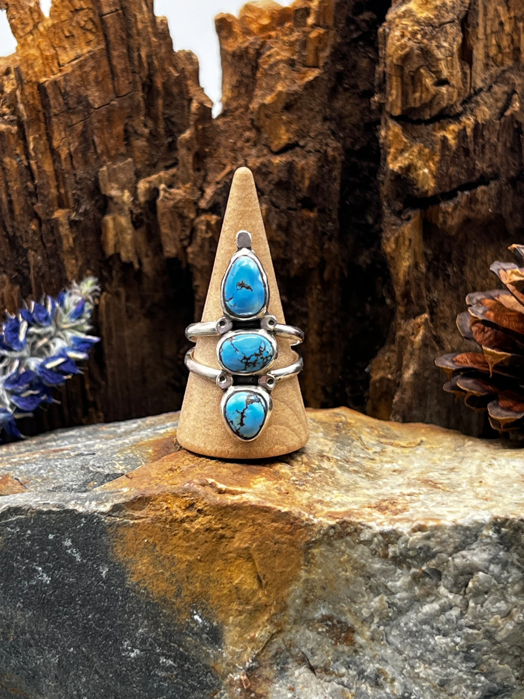 Golden Hills Turquoise Triple Stone Statement Ring - Size 9