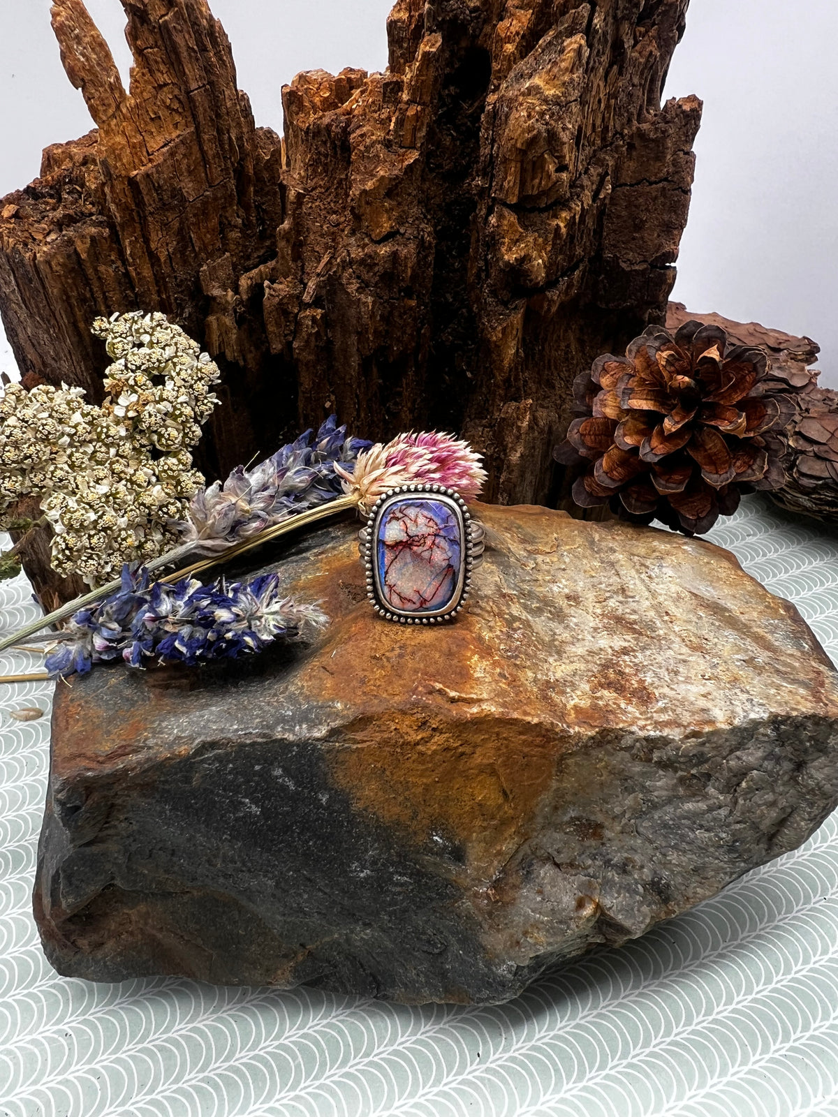 Aurora Opal Rectangular Statement Ring - Size 9