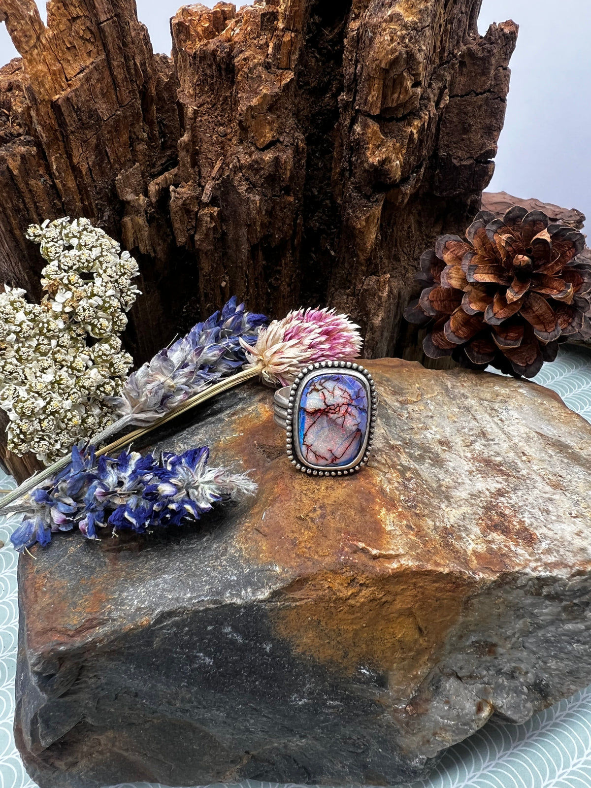 Aurora Opal Rectangular Statement Ring - Size 9