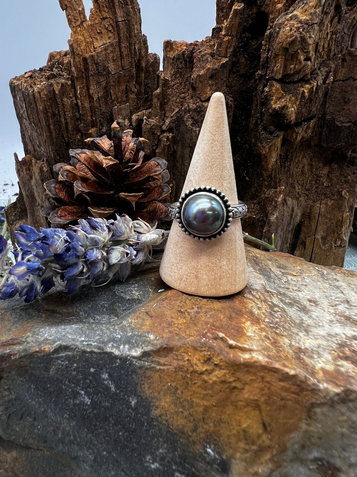 Tahitian Pearl Solitaire Ring - Size 7.5
