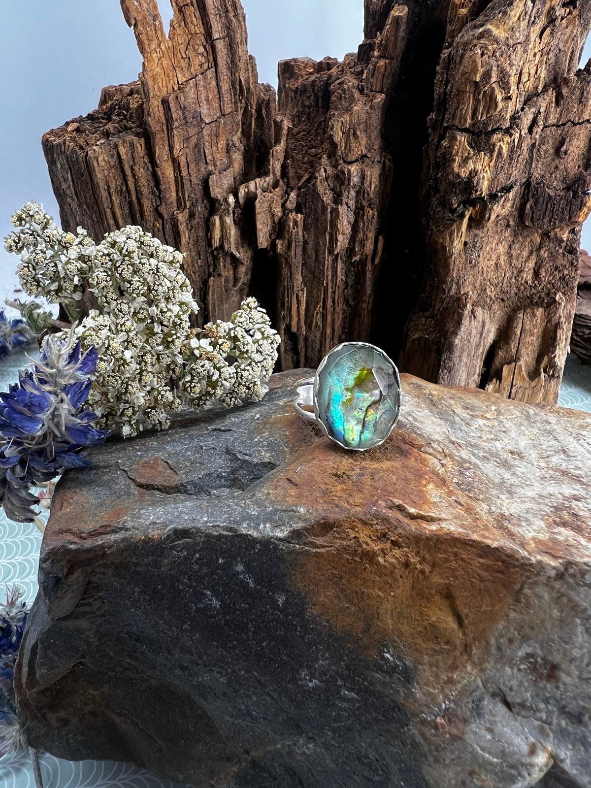 Abalone Oval Statement Ring - Size 8.5