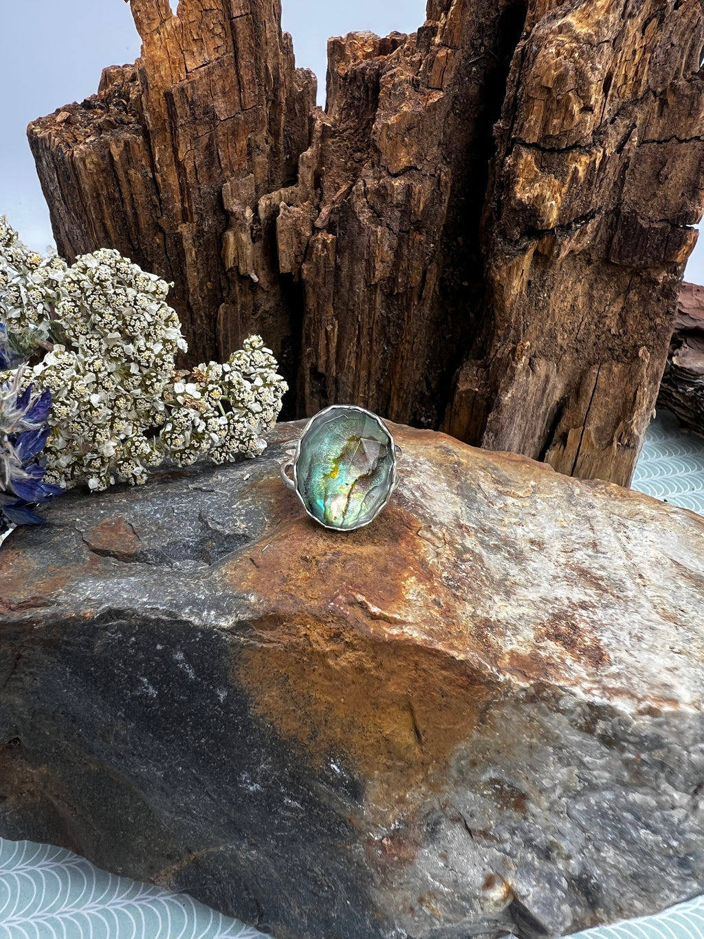 Abalone Oval Statement Ring - Size 8.5