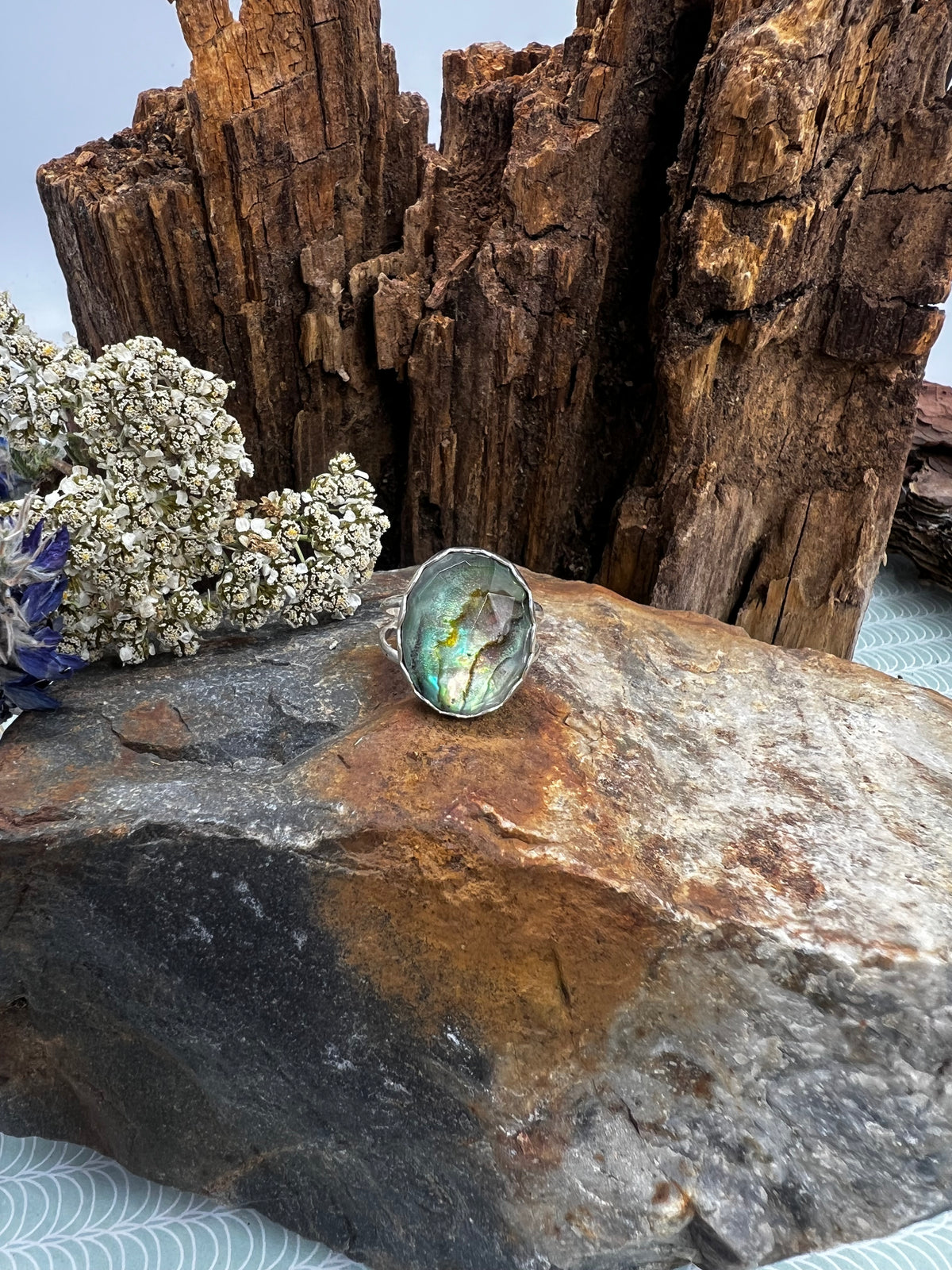 Abalone Oval Statement Ring - Size 8.5