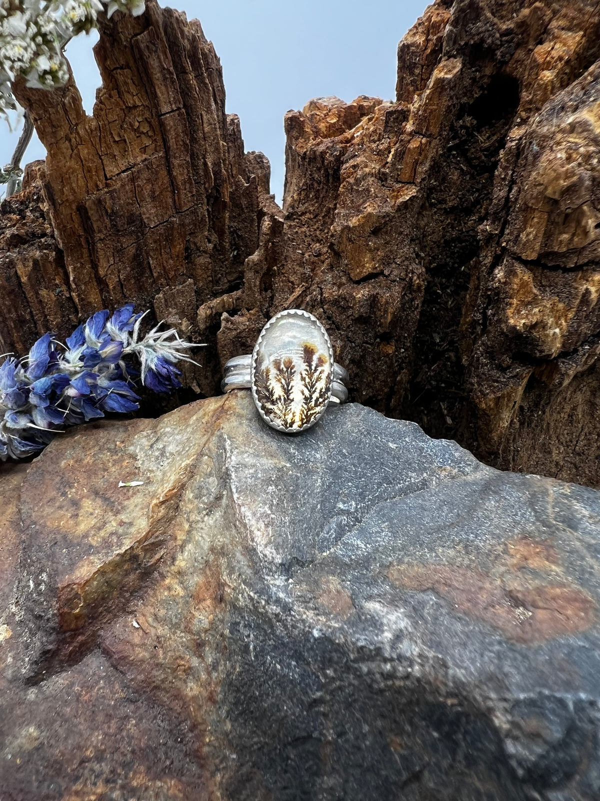 Dendritic Agate Oval Ring - Size 7.5