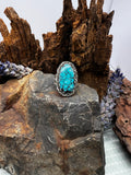 Kingman Turquoise Large Oval Statement Ring - Size 9.5