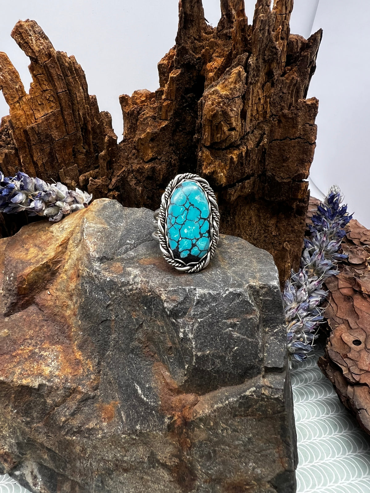 Kingman Turquoise Large Oval Statement Ring - Size 9.5