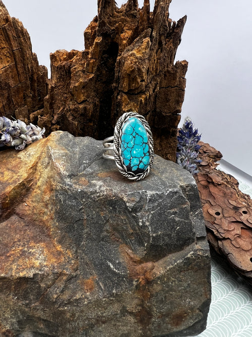 Kingman Turquoise Large Oval Statement Ring - Size 9.5