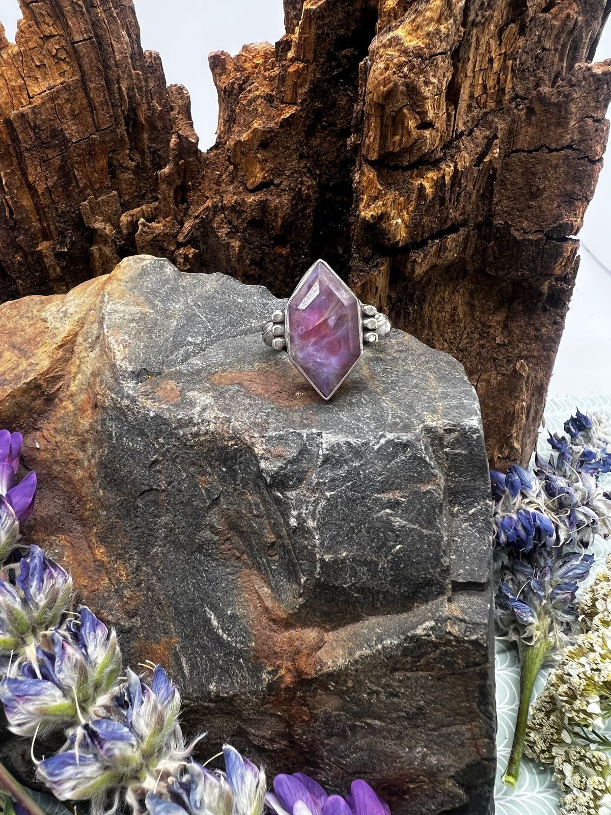 Rainbow Moonstone/Red Jasper Marquise Diamond Shaped Ring - Size 7.5