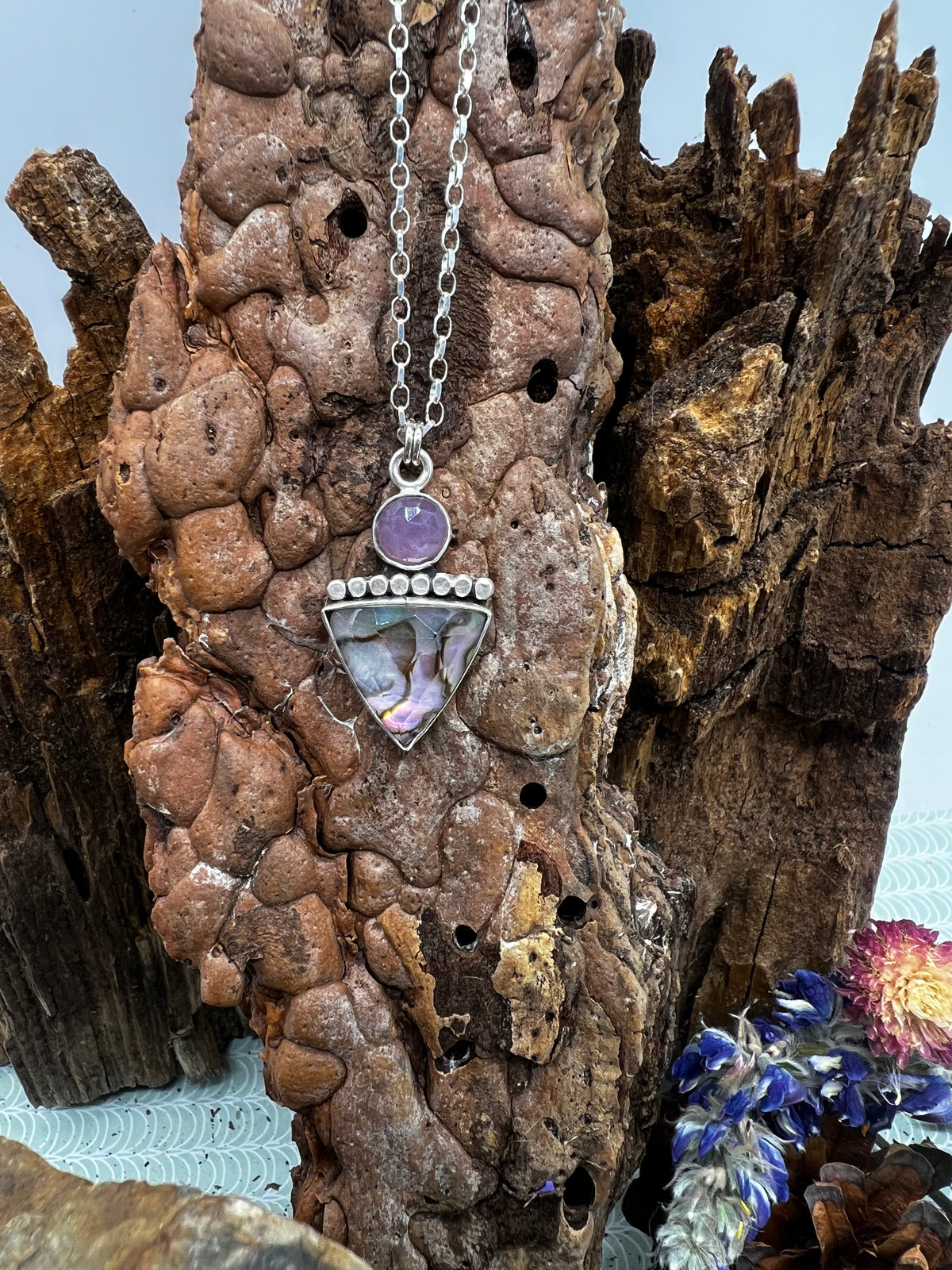 Abalone and Raspberry Sapphire Necklace