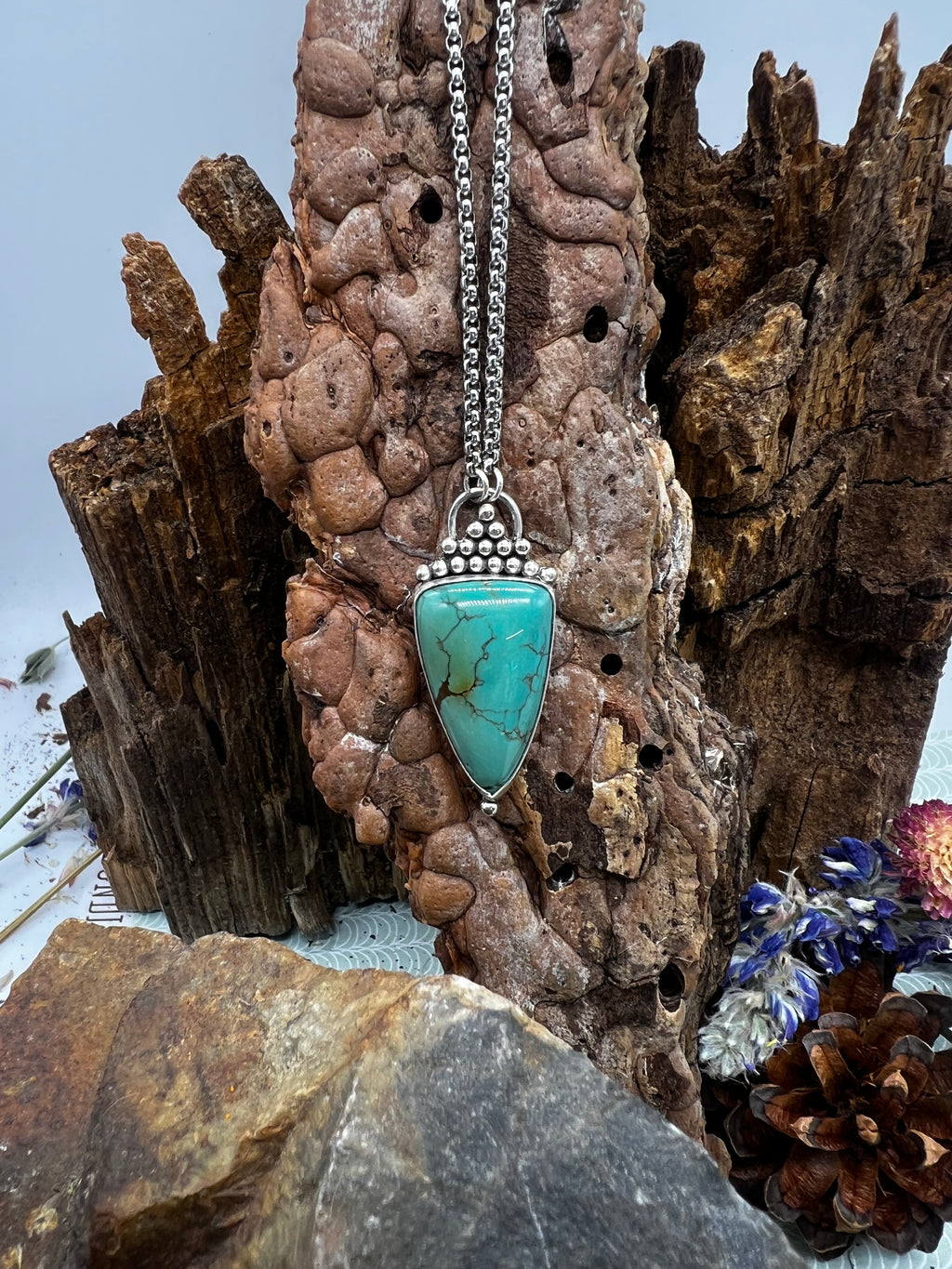 Kingman Turquoise Inverted Elongated Triangle Necklace