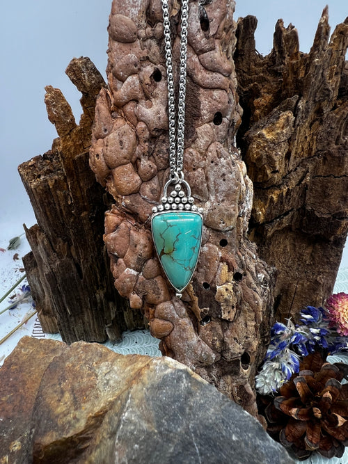 Kingman Turquoise Inverted Elongated Triangle Necklace