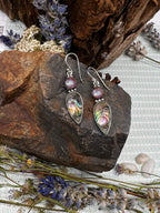 Abalone and Rainbow Moonstone/Red Jasper Dangle Earrings